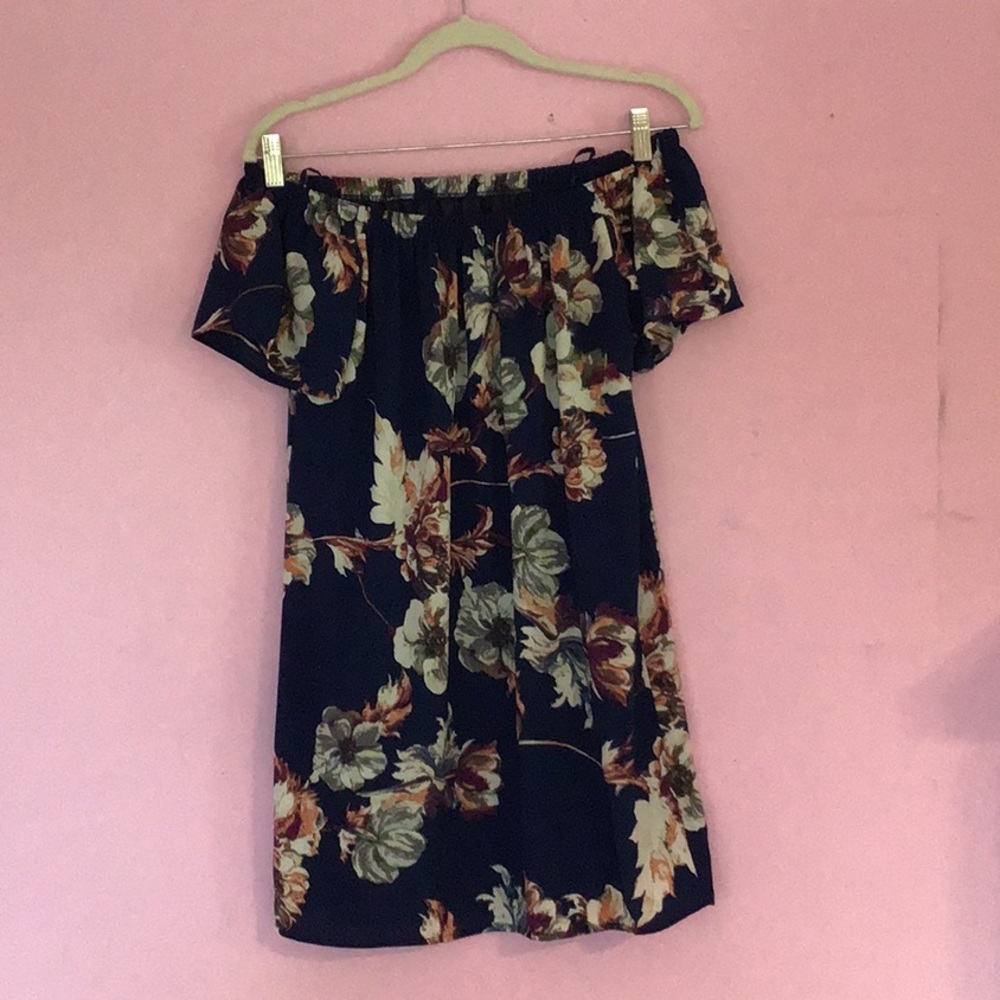 Navy Off-Shoulder Shift Dress